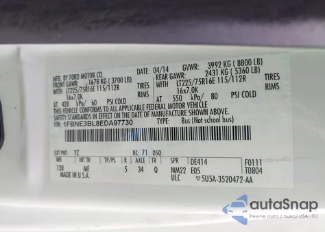 2014 Ford E-350 Super Duty Xlt from USA, damaged, VIN 1FBNE3BL8EDA97730